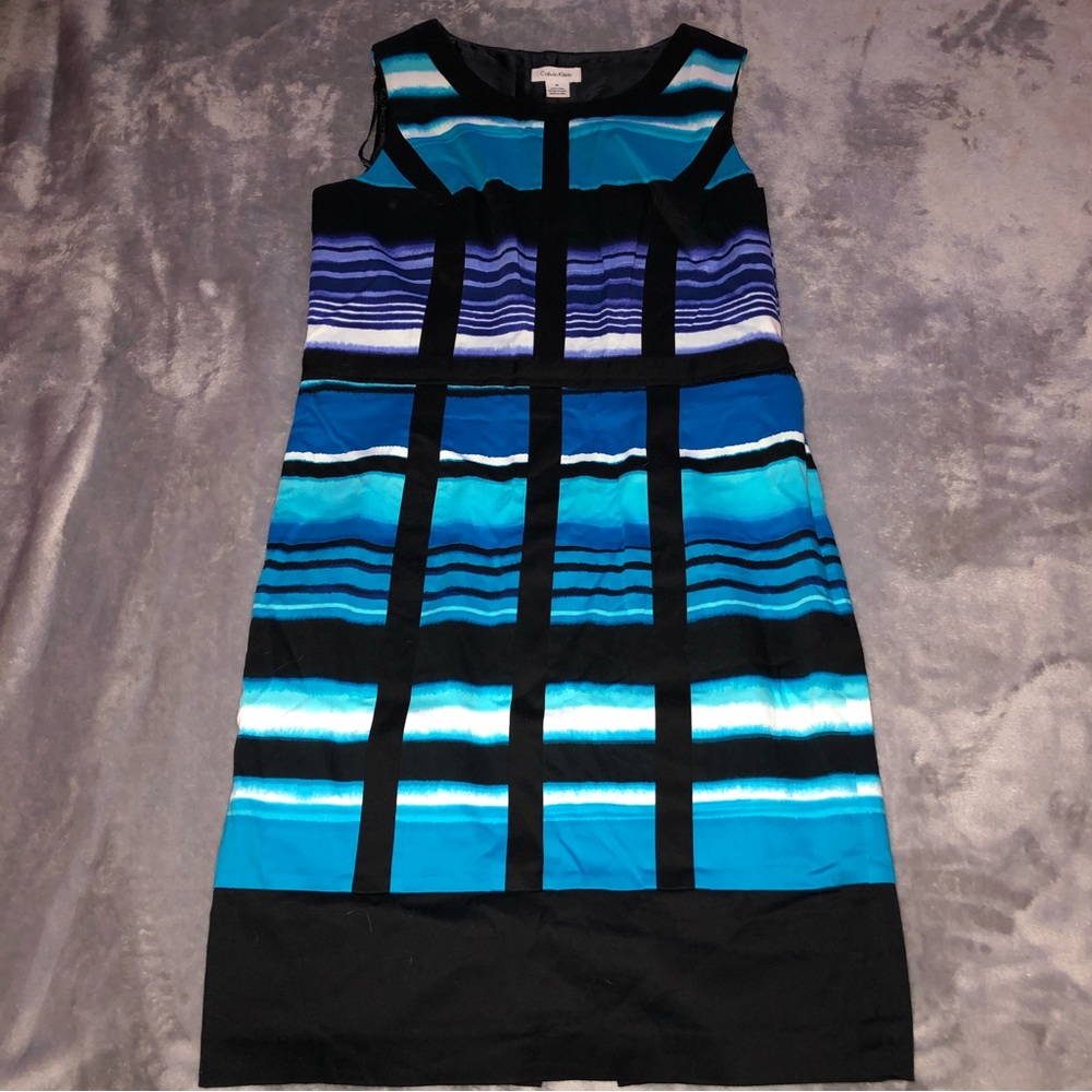 Blue, black striped Calvin Klein classic/ office midi dress